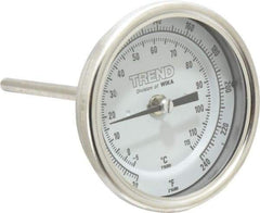 Wika - 4 Inch Long Stem, 3 Inch Dial Diameter, Stainless Steel, Back Connected Bi-Metal Thermometer - -5 to 115°C, 1% Accuracy - Exact Tool & Supply