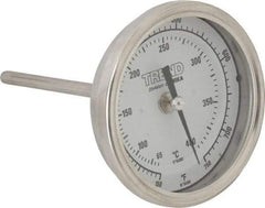 Wika - 4 Inch Long Stem, 3 Inch Dial Diameter, Stainless Steel, Back Connected Bi-Metal Thermometer - 65 to 400°C, 1% Accuracy - Exact Tool & Supply