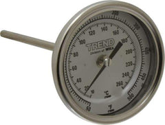 Wika - 6 Inch Long Stem, 3 Inch Dial Diameter, Stainless Steel, Back Connected Bi-Metal Thermometer - 10 to 260°C, 1% Accuracy - Exact Tool & Supply