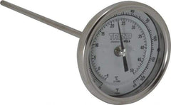 Wika - 9 Inch Long Stem, 3 Inch Dial Diameter, Stainless Steel, Back Connected Bi-Metal Thermometer - -5 to 50°C, 1% Accuracy - Exact Tool & Supply