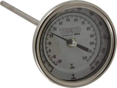 Wika - 9 Inch Long Stem, 3 Inch Dial Diameter, Stainless Steel, Back Connected Bi-Metal Thermometer - -20 to 120°C, 1% Accuracy - Exact Tool & Supply