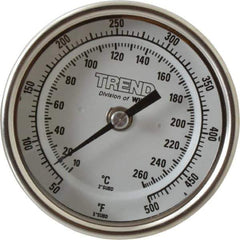 Wika - 9 Inch Long Stem, 3 Inch Dial Diameter, Stainless Steel, Back Connected Bi-Metal Thermometer - 10 to 260°C, 1% Accuracy - Exact Tool & Supply