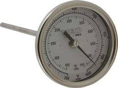 Wika - 9 Inch Long Stem, 3 Inch Dial Diameter, Stainless Steel, Back Connected Bi-Metal Thermometer - 100 to 540°C, 1% Accuracy - Exact Tool & Supply