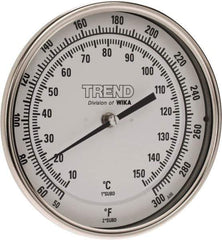 Wika - 2-1/2 Inch Long Stem, 5 Inch Dial Diameter, Stainless Steel, Back Connected Bi-Metal Thermometer - 10 to 150°C, 1% Accuracy - Exact Tool & Supply