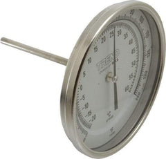 Wika - 4 Inch Long Stem, 5 Inch Dial Diameter, Stainless Steel, Back Connected Bi-Metal Thermometer - -20 to 60°C, 1% Accuracy - Exact Tool & Supply