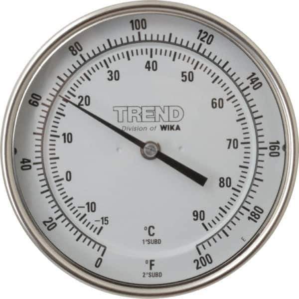 Wika - 4 Inch Long Stem, 5 Inch Dial Diameter, Stainless Steel, Back Connected Bi-Metal Thermometer - -15 to 90°C, 1% Accuracy - Exact Tool & Supply