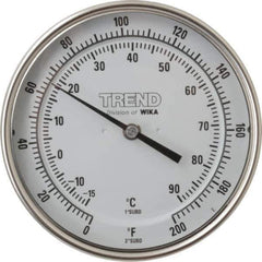 Wika - 4 Inch Long Stem, 5 Inch Dial Diameter, Stainless Steel, Back Connected Bi-Metal Thermometer - -15 to 90°C, 1% Accuracy - Exact Tool & Supply