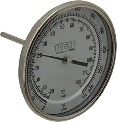 Wika - 4 Inch Long Stem, 5 Inch Dial Diameter, Stainless Steel, Back Connected Bi-Metal Thermometer - -20 to 120°C, 1% Accuracy - Exact Tool & Supply