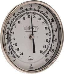 Wika - 6 Inch Long Stem, 5 Inch Dial Diameter, Stainless Steel, Back Connected Bi-Metal Thermometer - -20 to 60°C, 1% Accuracy - Exact Tool & Supply