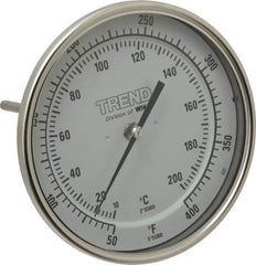 Wika - 6 Inch Long Stem, 5 Inch Dial Diameter, Stainless Steel, Back Connected Bi-Metal Thermometer - 10 to 200°C, 1% Accuracy - Exact Tool & Supply