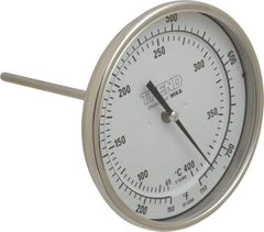 Wika - 6 Inch Long Stem, 5 Inch Dial Diameter, Stainless Steel, Back Connected Bi-Metal Thermometer - 65 to 400°C, 1% Accuracy - Exact Tool & Supply