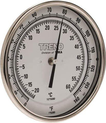 Wika - 9 Inch Long Stem, 5 Inch Dial Diameter, Stainless Steel, Back Connected Bi-Metal Thermometer - -20 to 60°C, 1% Accuracy - Exact Tool & Supply