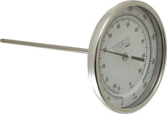 Wika - 9 Inch Long Stem, 5 Inch Dial Diameter, Stainless Steel, Back Connected Bi-Metal Thermometer - -15 to 90°C, 1% Accuracy - Exact Tool & Supply