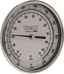 Wika - 9 Inch Long Stem, 5 Inch Dial Diameter, Stainless Steel, Back Connected Bi-Metal Thermometer - -5 to 115°C, 1% Accuracy - Exact Tool & Supply