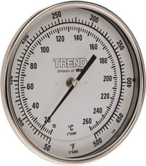 Wika - 9 Inch Long Stem, 5 Inch Dial Diameter, Stainless Steel, Back Connected Bi-Metal Thermometer - 10 to 260°C, 1% Accuracy - Exact Tool & Supply