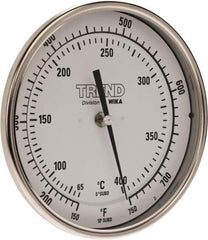 Wika - 9 Inch Long Stem, 5 Inch Dial Diameter, Stainless Steel, Back Connected Bi-Metal Thermometer - 65 to 400°C, 1% Accuracy - Exact Tool & Supply
