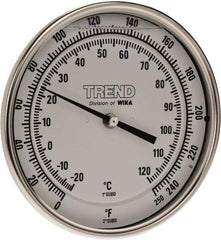 Wika - 2-1/2 Inch Long Stem, 5 Inch Dial Diameter, Stainless Steel, Back Connected Bi-Metal Thermometer - -20 to 120°C, 1% Accuracy - Exact Tool & Supply