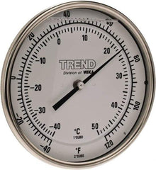 Wika - 4 Inch Long Stem, 5 Inch Dial Diameter, Stainless Steel, Back Connected Bi-Metal Thermometer - -40 to 50°C, 1% Accuracy - Exact Tool & Supply