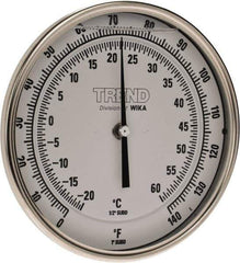 Wika - 4 Inch Long Stem, 5 Inch Dial Diameter, Stainless Steel, Back Connected Bi-Metal Thermometer - -20 to 60°C, 1% Accuracy - Exact Tool & Supply