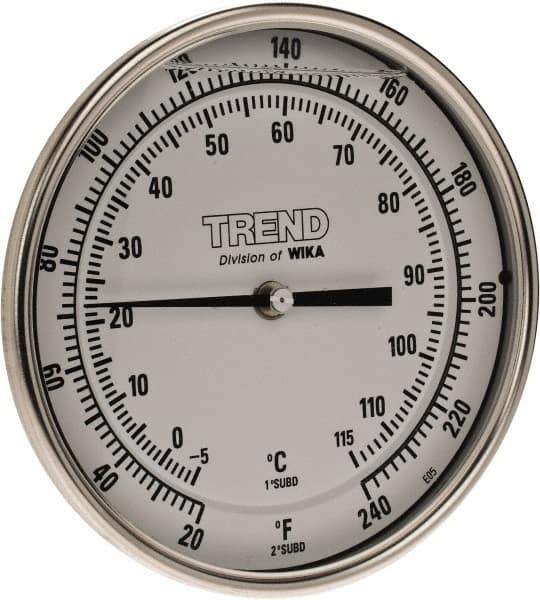 Wika - 4 Inch Long Stem, 5 Inch Dial Diameter, Stainless Steel, Back Connected Bi-Metal Thermometer - -5 to 115°C, 1% Accuracy - Exact Tool & Supply