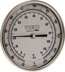 Wika - 4 Inch Long Stem, 5 Inch Dial Diameter, Stainless Steel, Back Connected Bi-Metal Thermometer - -5 to 115°C, 1% Accuracy - Exact Tool & Supply