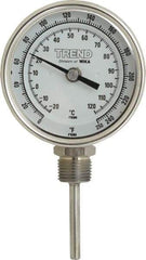 Wika - 2-1/2 Inch Long Stem, 3 Inch Dial Diameter, Stainless Steel, Bottom Connected Bi-Metal Thermometer - -20 to 120°C, 1% Accuracy - Exact Tool & Supply