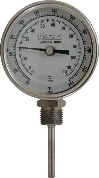 Wika - 2-1/2 Inch Long Stem, 3 Inch Dial Diameter, Stainless Steel, Bottom Connected Bi-Metal Thermometer - -5 to 115°C, 1% Accuracy - Exact Tool & Supply