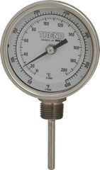 Wika - 2-1/2 Inch Long Stem, 3 Inch Dial Diameter, Stainless Steel, Bottom Connected Bi-Metal Thermometer - 10 to 200°C, 1% Accuracy - Exact Tool & Supply