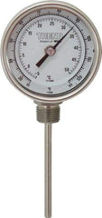 Wika - 4 Inch Long Stem, 3 Inch Dial Diameter, Stainless Steel, Bottom Connected Bi-Metal Thermometer - -5 to 50°C, 1% Accuracy - Exact Tool & Supply