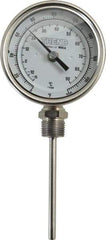 Wika - 4 Inch Long Stem, 3 Inch Dial Diameter, Stainless Steel, Bottom Connected Bi-Metal Thermometer - -15 to 90°C, 1% Accuracy - Exact Tool & Supply