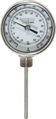 Wika - 4 Inch Long Stem, 3 Inch Dial Diameter, Stainless Steel, Bottom Connected Bi-Metal Thermometer - -20 to 120°C, 1% Accuracy - Exact Tool & Supply