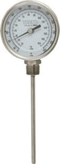 Wika - 6 Inch Long Stem, 3 Inch Dial Diameter, Stainless Steel, Bottom Connected Bi-Metal Thermometer - 10 to 150°C, 1% Accuracy - Exact Tool & Supply
