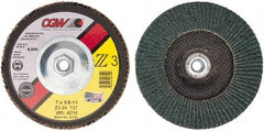 Camel Grinding Wheels - 24 Grit, 7" Disc Diam, 5/8-11 Center Hole, Type 27 Zirconia Alumina Flap Disc - 8,600 Max RPM, Poly Cotton Backing, Arbor Attaching System, Coated - Exact Tool & Supply