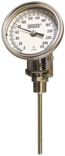 Wika - 9 Inch Long Stem, Stainless Steel, Adjustable Angle Bi-Metal Thermometer - -70 to 70°C, 1% Accuracy - Exact Tool & Supply