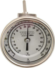 Wika - 4 Inch Long Stem, 3 Inch Dial Diameter, Stainless Steel, Adjustable Angle Bi-Metal Thermometer - -20 to 60°C, 1% Accuracy - Exact Tool & Supply