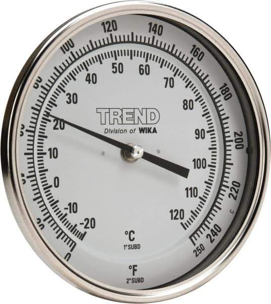 Wika - 2-1/2 Inch Long Stem, 5 Inch Dial Diameter, Stainless Steel, Adjustable Angle Bi-Metal Thermometer - -20 to 120°C, 1% Accuracy - Exact Tool & Supply