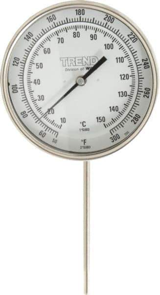 Wika - 6 Inch Long Stem, 5 Inch Dial Diameter, Stainless Steel, Adjustable Angle Bi-Metal Thermometer - 10 to 150°C, 1% Accuracy - Exact Tool & Supply