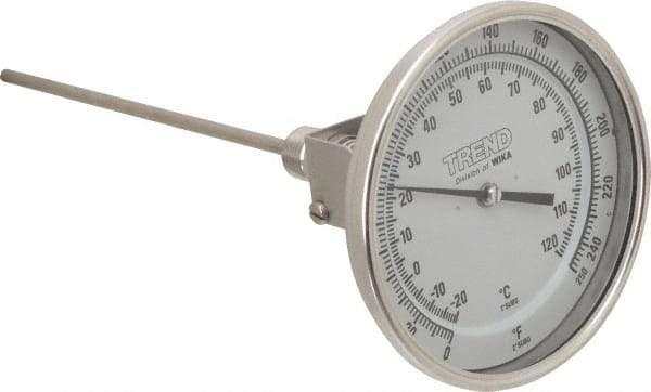 Wika - 9 Inch Long Stem, 5 Inch Dial Diameter, Stainless Steel, Adjustable Angle Bi-Metal Thermometer - -20 to 120°C, 1% Accuracy - Exact Tool & Supply