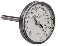 Wika - 9 Inch Long Stem, 2 Inch Dial Diameter, Stainless Steel, Back Connected Bi-Metal Thermometer - -5 to 115°C, 1% Accuracy - Exact Tool & Supply