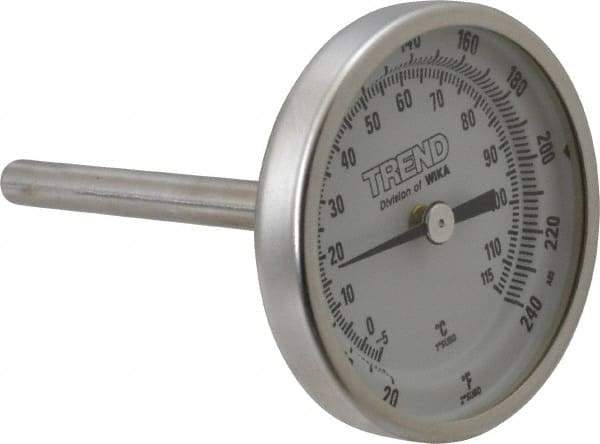 Wika - 2-1/2 Inch Long Stem, 2 Inch Dial Diameter, Stainless Steel, Back Connected Bi-Metal Thermometer - -5 to 115°C, 1% Accuracy - Exact Tool & Supply