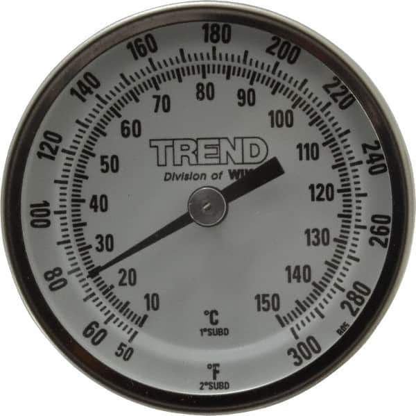 Wika - 2-1/2 Inch Long Stem, 2 Inch Dial Diameter, Stainless Steel, Back Connected Bi-Metal Thermometer - 10 to 150°C, 1% Accuracy - Exact Tool & Supply