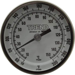 Wika - 2-1/2 Inch Long Stem, 2 Inch Dial Diameter, Stainless Steel, Back Connected Bi-Metal Thermometer - 10 to 150°C, 1% Accuracy - Exact Tool & Supply