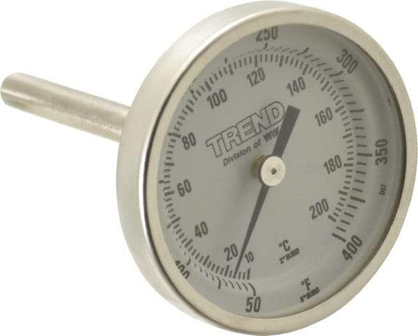 Wika - 2-1/2 Inch Long Stem, 2 Inch Dial Diameter, Stainless Steel, Back Connected Bi-Metal Thermometer - 10 to 200°C, 1% Accuracy - Exact Tool & Supply