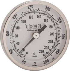 Wika - 2-1/2 Inch Long Stem, 2 Inch Dial Diameter, Stainless Steel, Back Connected Bi-Metal Thermometer - 10 to 260°C, 1% Accuracy - Exact Tool & Supply