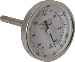 Wika - 2-1/2 Inch Long Stem, 2 Inch Dial Diameter, Stainless Steel, Back Connected Bi-Metal Thermometer - 65 to 400°C, 1% Accuracy - Exact Tool & Supply