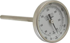 Wika - 4 Inch Long Stem, 2 Inch Dial Diameter, Stainless Steel, Back Connected Bi-Metal Thermometer - 65 to 400°C, 1% Accuracy - Exact Tool & Supply