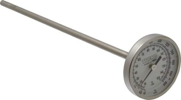 Wika - 9 Inch Long Stem, 2 Inch Dial Diameter, Stainless Steel, Back Connected Bi-Metal Thermometer - 10 to 150°C, 1% Accuracy - Exact Tool & Supply