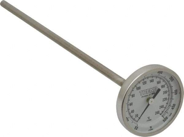 Wika - 9 Inch Long Stem, 2 Inch Dial Diameter, Stainless Steel, Back Connected Bi-Metal Thermometer - 10 to 260°C, 1% Accuracy - Exact Tool & Supply