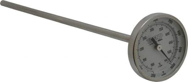 Wika - 9 Inch Long Stem, 2 Inch Dial Diameter, Stainless Steel, Back Connected Bi-Metal Thermometer - 100 to 540°C, 1% Accuracy - Exact Tool & Supply