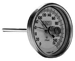 Wika - 9 Inch Long Stem, Stainless Steel, Back Connected Bi-Metal Thermometer - -15 to 90°C, 1% Accuracy - Exact Tool & Supply